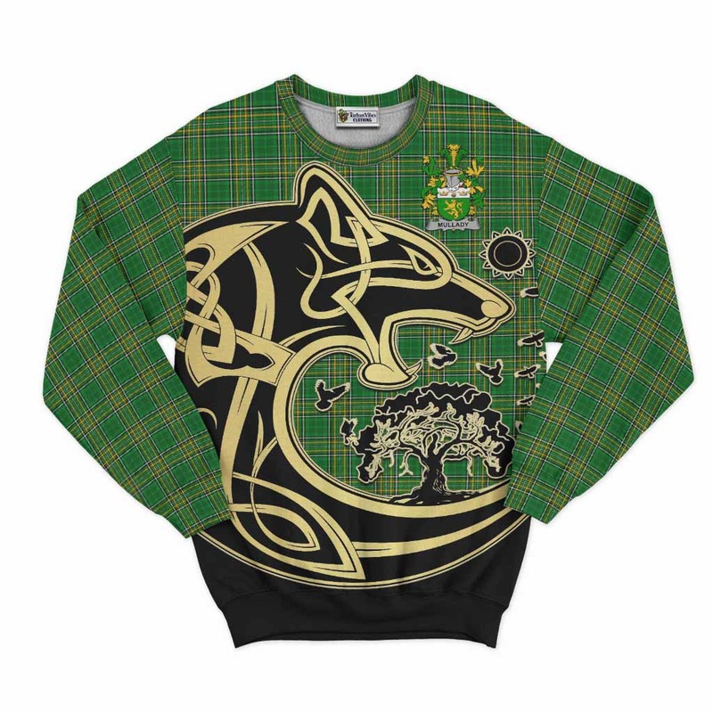 Mullady Irish Tartan Sweatshirt with Coat of Arms Celtic Wolf Style