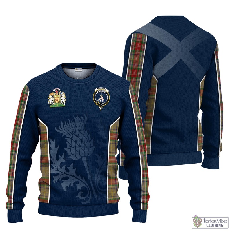 Muirhead Old Tartan Knitted Sweatshirt with Family Crest and Scottish Thistle Vibes Sport Style