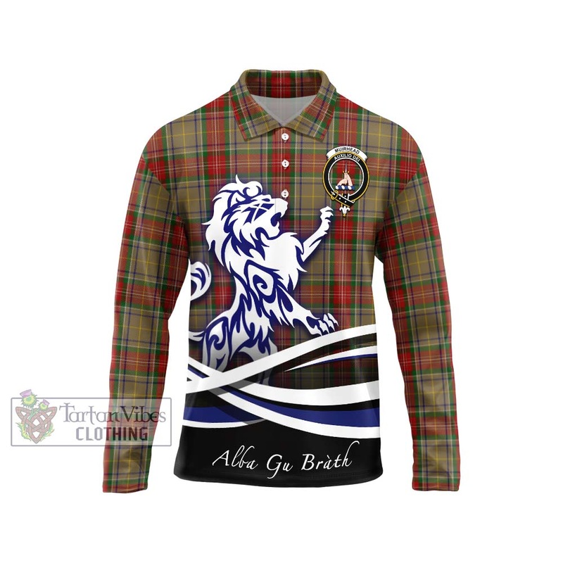 Muirhead Old Tartan Long Sleeve Polo Shirt with Alba Gu Brath Regal Lion Emblem