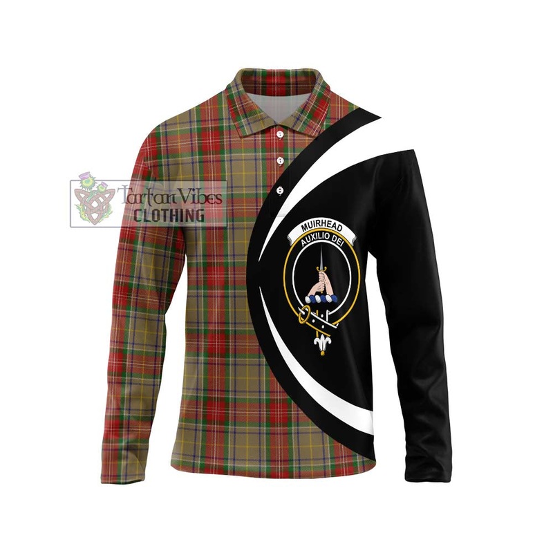 Muirhead Old Tartan Long Sleeve Polo Shirt with Family Crest Circle Style