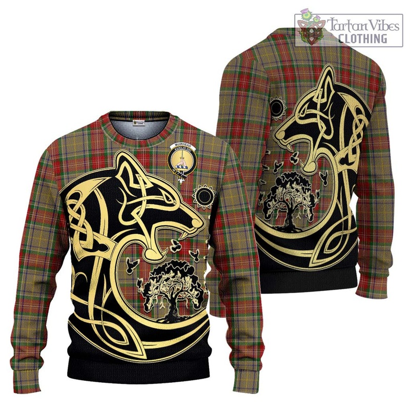 Muirhead Old Tartan Ugly Sweater with Family Crest Celtic Wolf Style