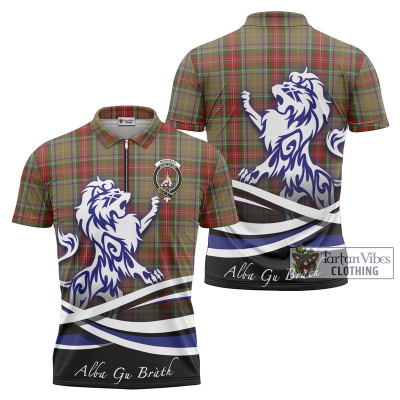 Muirhead Old Tartan Zipper Polo Shirt with Alba Gu Brath Regal Lion Emblem