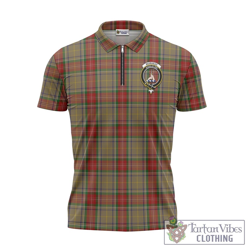Muirhead Old Tartan Zipper Polo Shirt with Family Crest