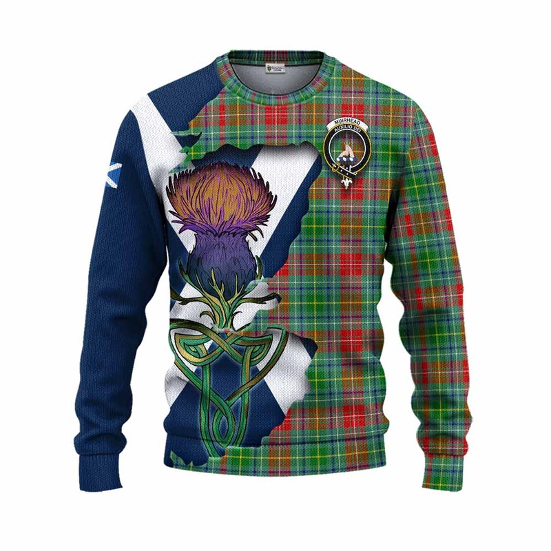 Muirhead Tartan Family Crest Knitted Sweater Scottish Thistle Celtic Inspired