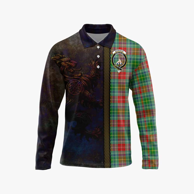 Muirhead Tartan Family Crest Long Sleeve Polo Shirt Alba Gu Brath Be Brave Lion Ancient Style