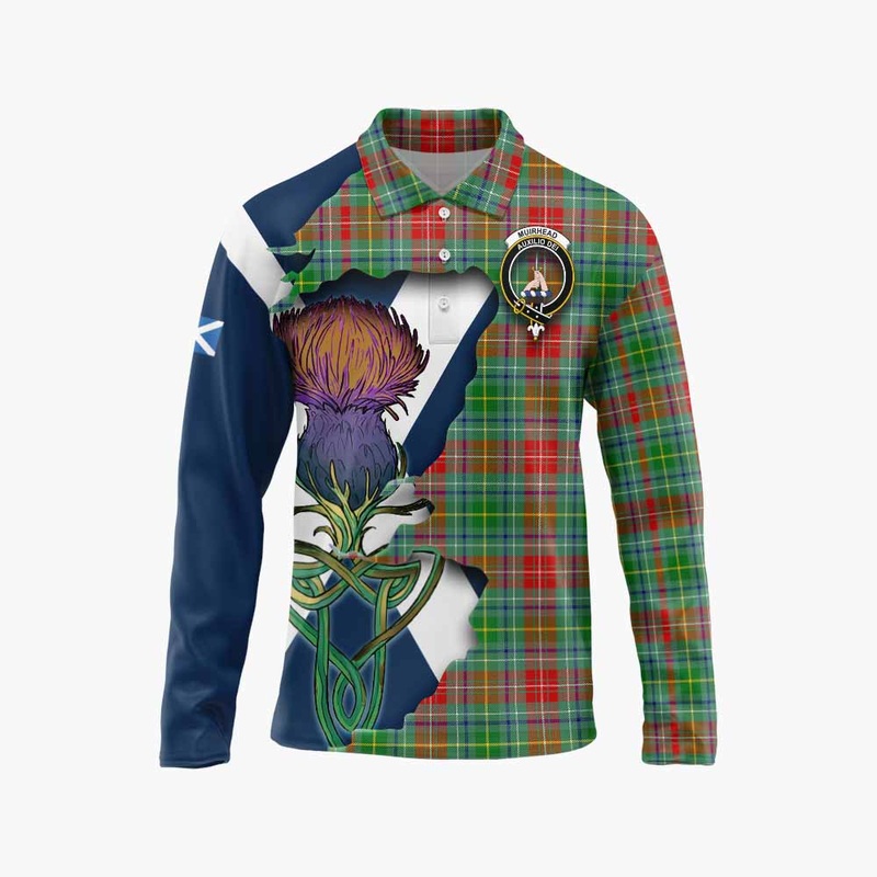 Muirhead Tartan Family Crest Long Sleeve Polo Shirt Scottish Thistle Celtic Inspired