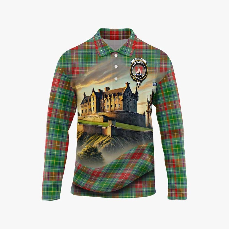 Muirhead Tartan Family Crest Long Sleeve Polo Shirt with Scottish Ancient Castle Style