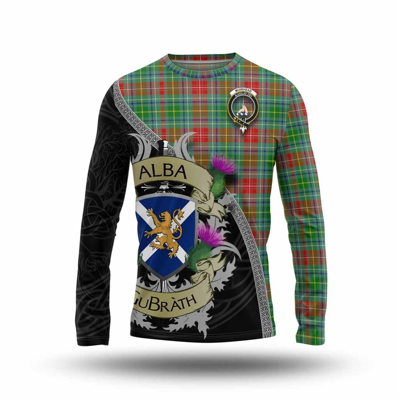 Muirhead Tartan Family Crest Long Sleeve T-Shirt Lion Rampant Royal Thistle Shield Celtic Inspired