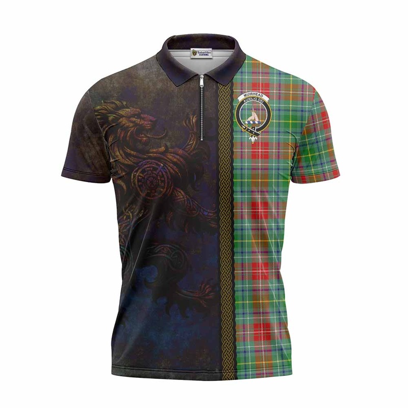 Muirhead Tartan Family Crest Zipper Polo Shirt Alba Gu Brath Be Brave Lion Ancient Style