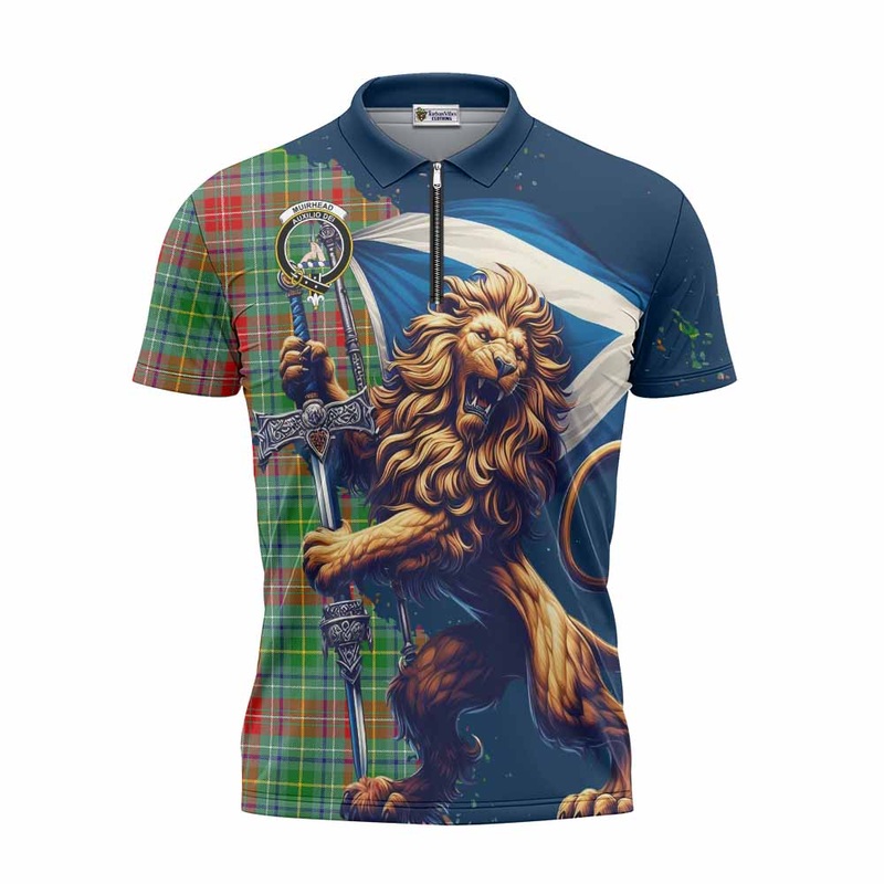 Muirhead Tartan Family Crest Zipper Polo Shirt with Scottish Majestic Lion