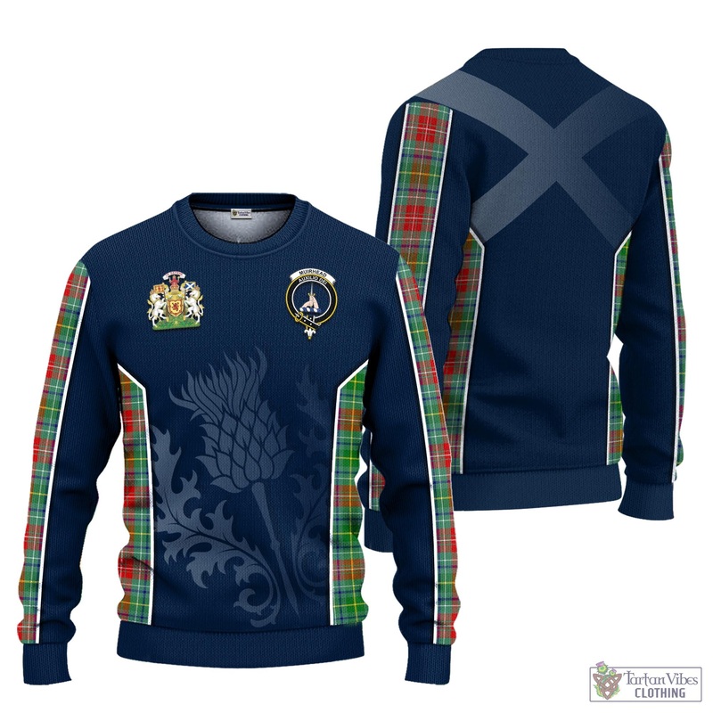 Muirhead Tartan Knitted Sweatshirt with Family Crest and Scottish Thistle Vibes Sport Style