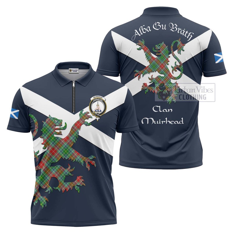 Muirhead Tartan Lion Rampant Zipper Polo Shirt Proudly Display Your Heritage with Alba Gu Brath and Clan Name