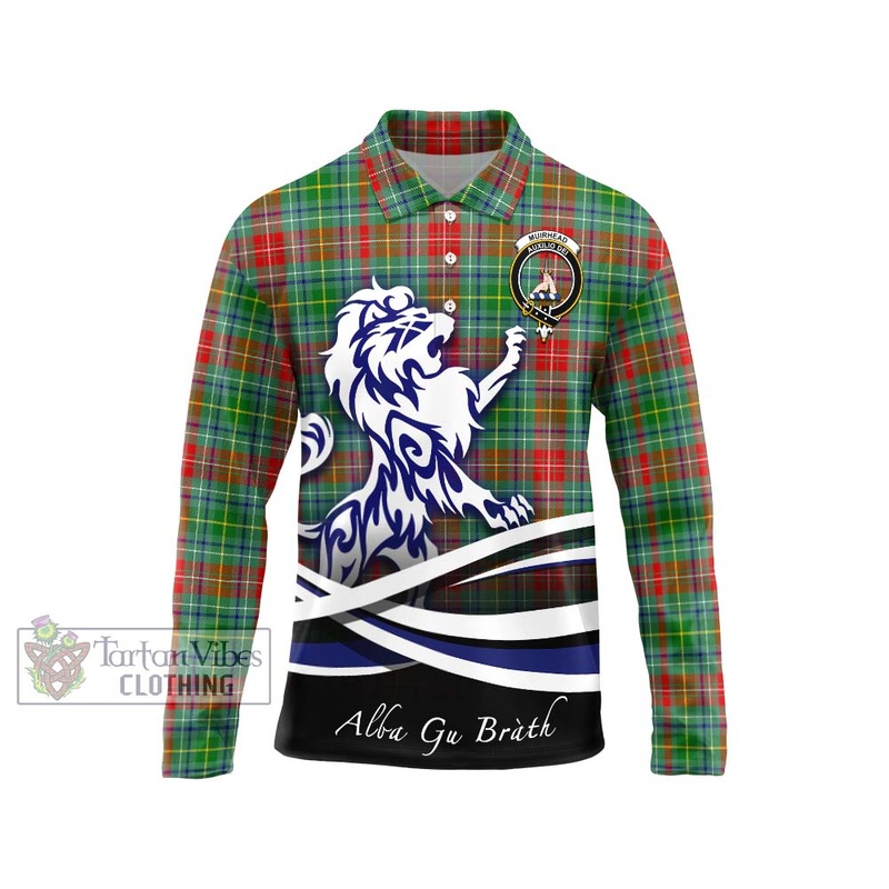 Muirhead Tartan Long Sleeve Polo Shirt with Alba Gu Brath Regal Lion Emblem