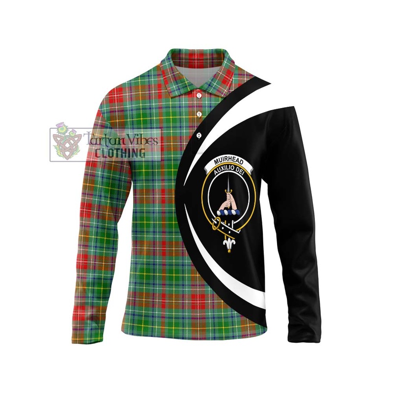 Muirhead Tartan Long Sleeve Polo Shirt with Family Crest Circle Style