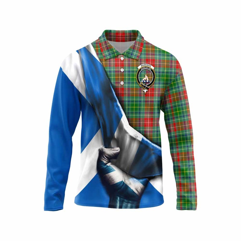 Muirhead Tartan Long Sleeve Polo Shirt with Family Crest Scotland Patriotic Style