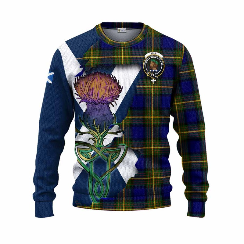 Muir Tartan Family Crest Knitted Sweater Scottish Thistle Celtic Inspired