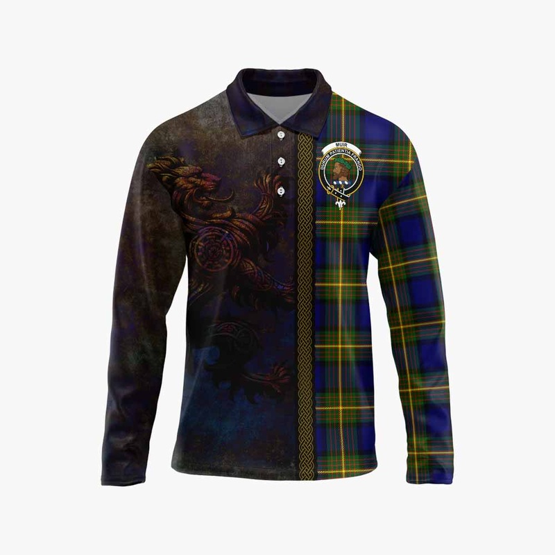 Muir Tartan Family Crest Long Sleeve Polo Shirt Alba Gu Brath Be Brave Lion Ancient Style