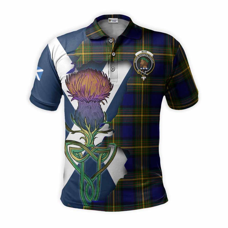 Muir Tartan Family Crest Polo Shirt Scottish Thistle Celtic Inspired
