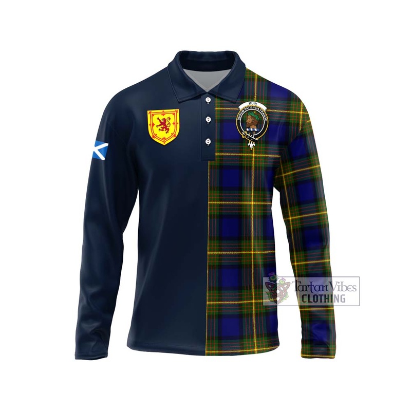 Muir Tartan Long Sleeve Polo Shirt Alba with Scottish Lion Royal Arm Half Style