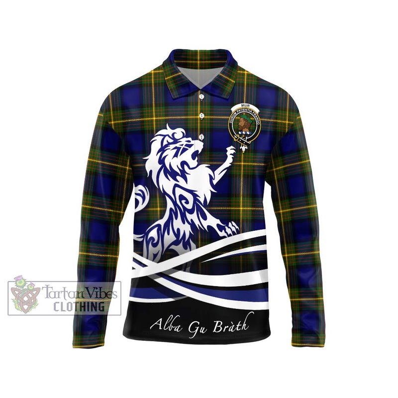 Muir Tartan Long Sleeve Polo Shirt with Alba Gu Brath Regal Lion Emblem