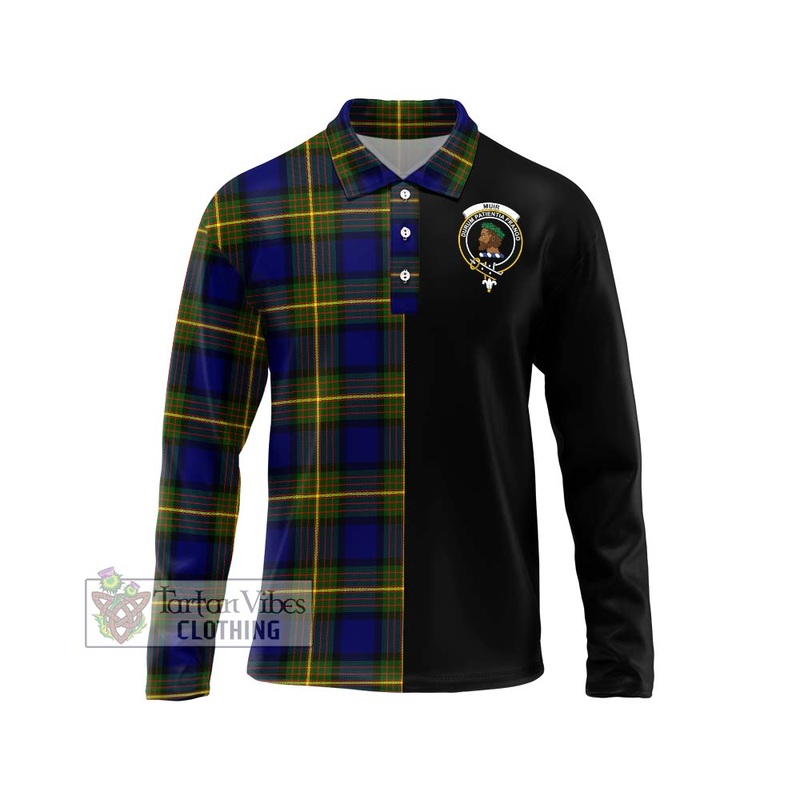 Muir Tartan Long Sleeve Polo Shirt with Family Crest and Half Of Me Style