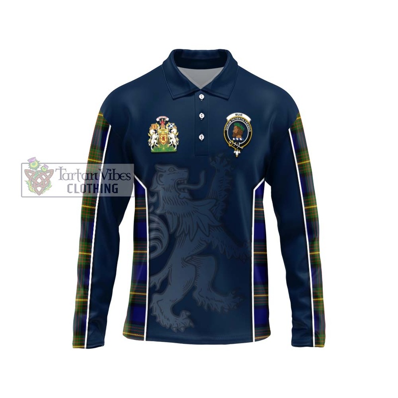 Muir Tartan Long Sleeve Polo Shirt with Family Crest and Lion Rampant Vibes Sport Style