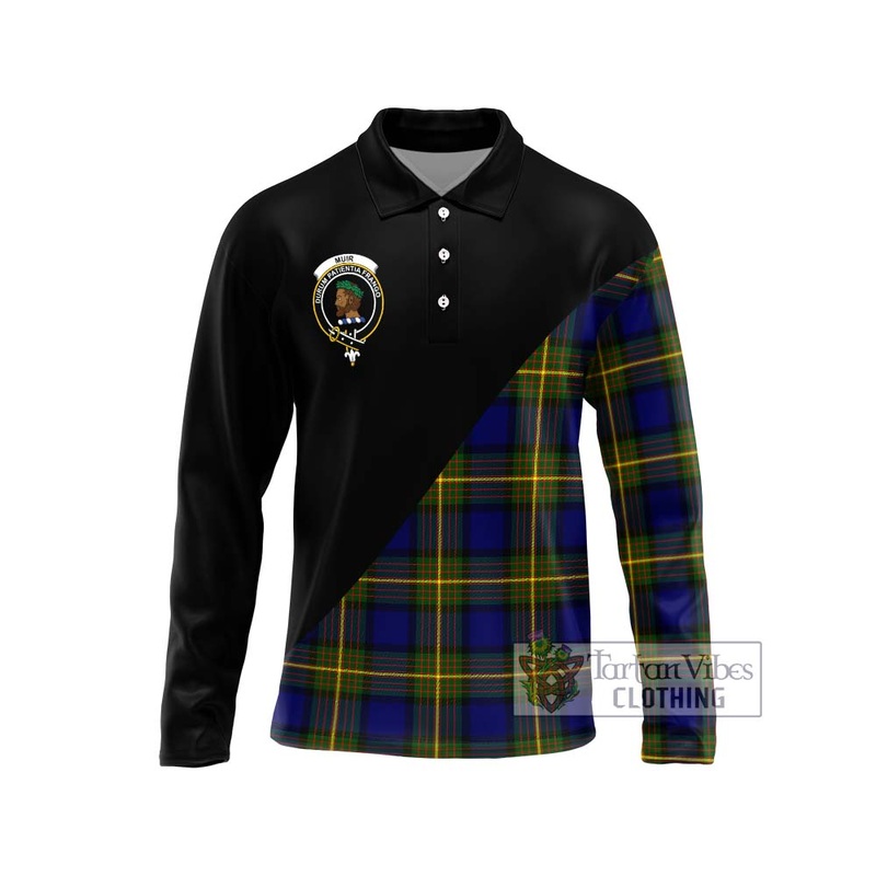 Muir Tartan Long Sleeve Polo Shirt with Family Crest and Military Logo Style