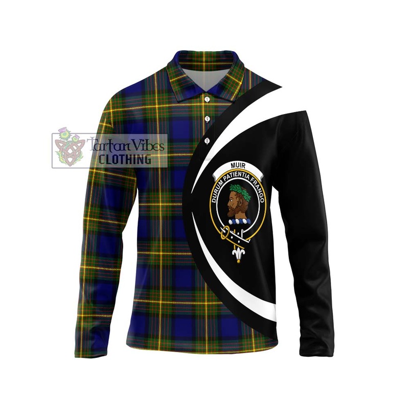Muir Tartan Long Sleeve Polo Shirt with Family Crest Circle Style