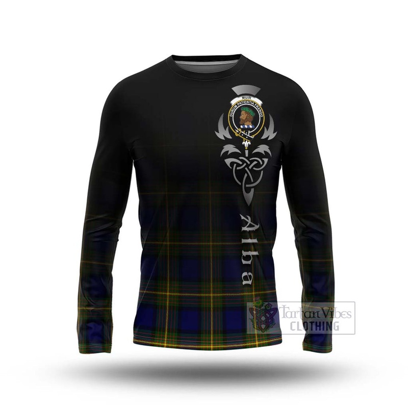Muir Tartan Long Sleeve T-Shirt Featuring Alba Gu Brath Family Crest Celtic Inspired