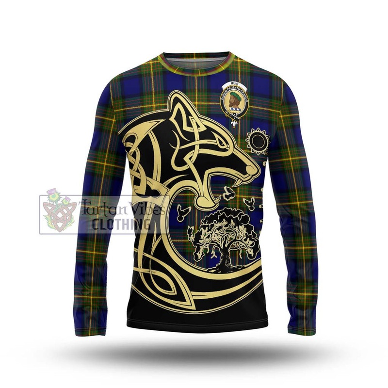 Muir Tartan Long Sleeve T-Shirt with Family Crest Celtic Wolf Style