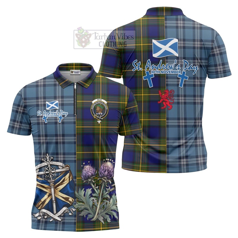 Muir Tartan Zipper Polo Shirt Happy St. Andrew's Day Half Tartan Style
