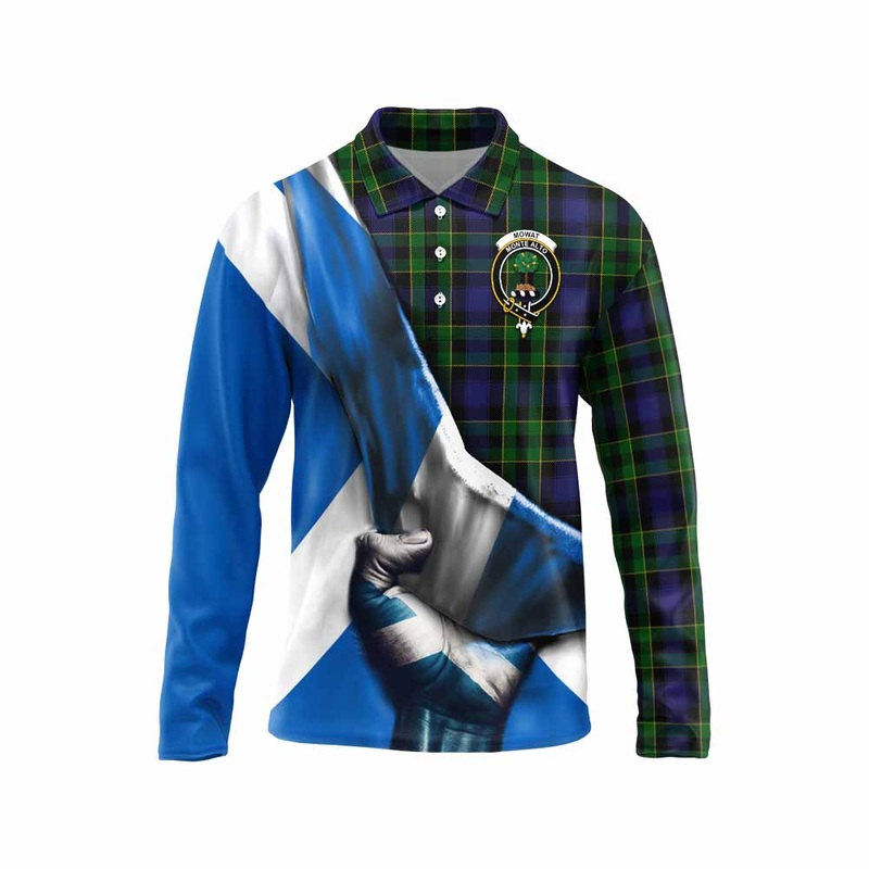 Mowat Tartan Long Sleeve Polo Shirt with Family Crest Scotland Patriotic Style