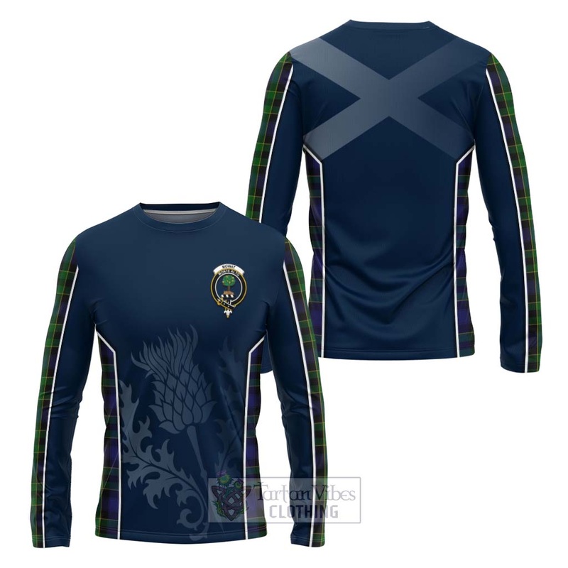 Mowat Tartan Long Sleeve T-Shirt with Family Crest and Scottish Thistle Vibes Sport Style