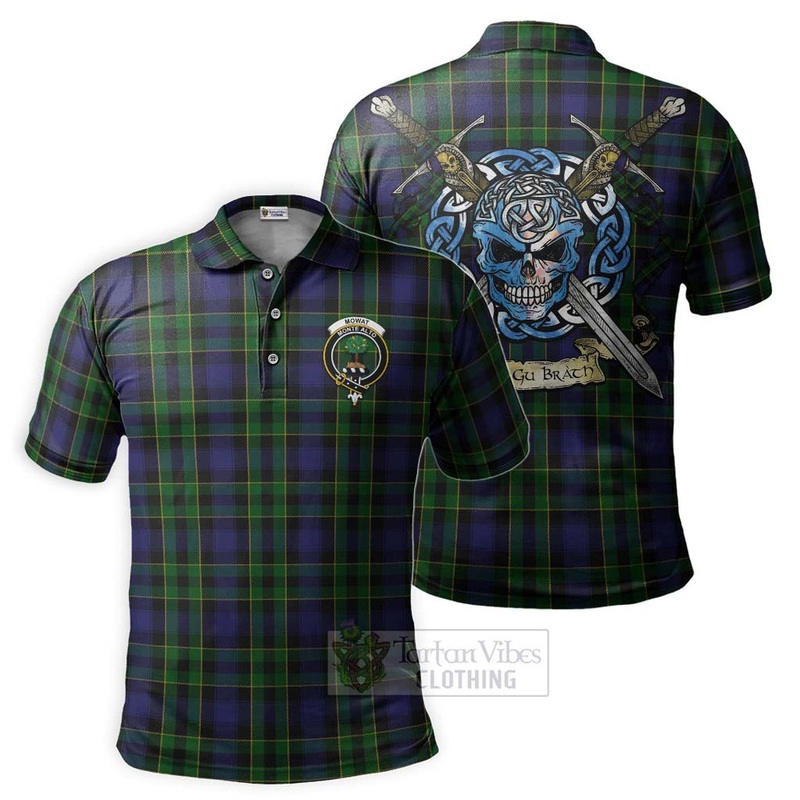 Mowat Tartan Polo Shirt with Family Crest Celtic Skull Style