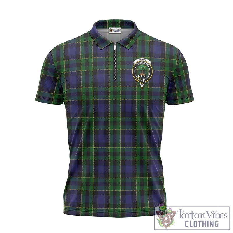 Mowat Tartan Zipper Polo Shirt with Family Crest