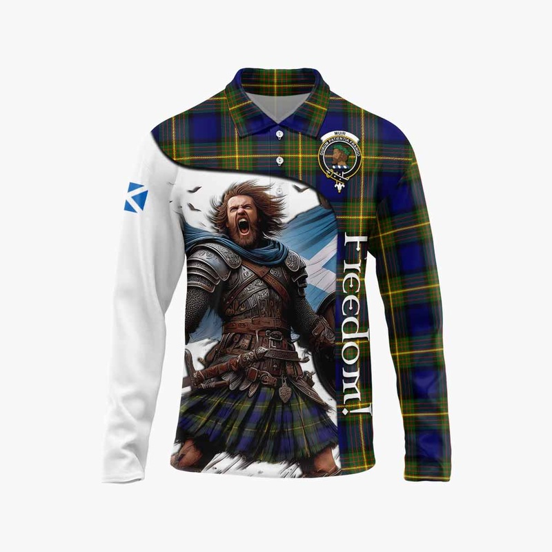 Muir Crest Tartan Long Sleeve Polo Shirt Inspired by the Freedom of Scottish Warrior