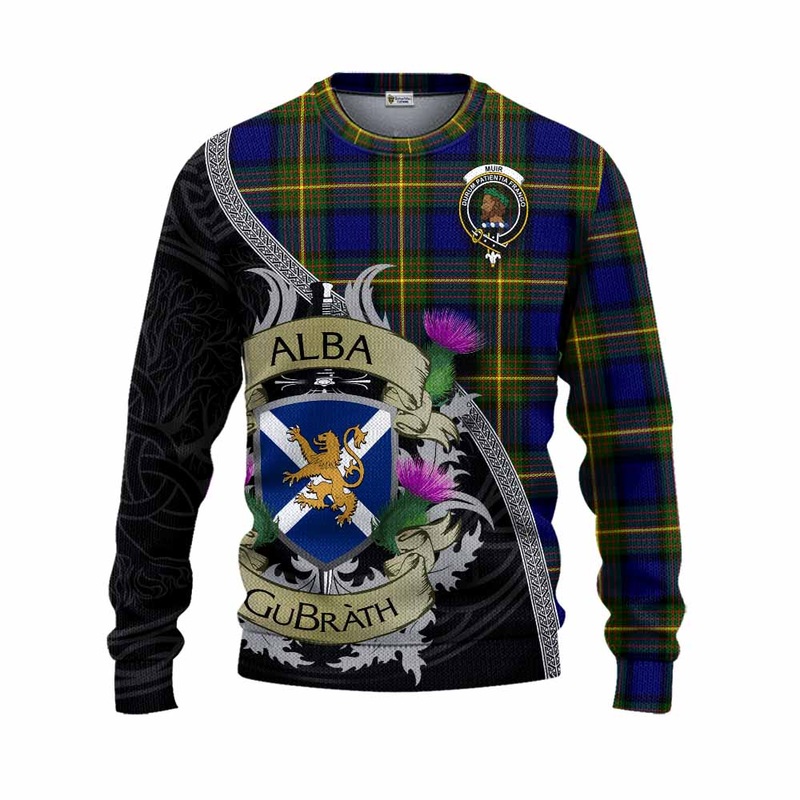 Muir Tartan Family Crest Knitted Sweater Lion Rampant Royal Thistle Shield Celtic Inspired