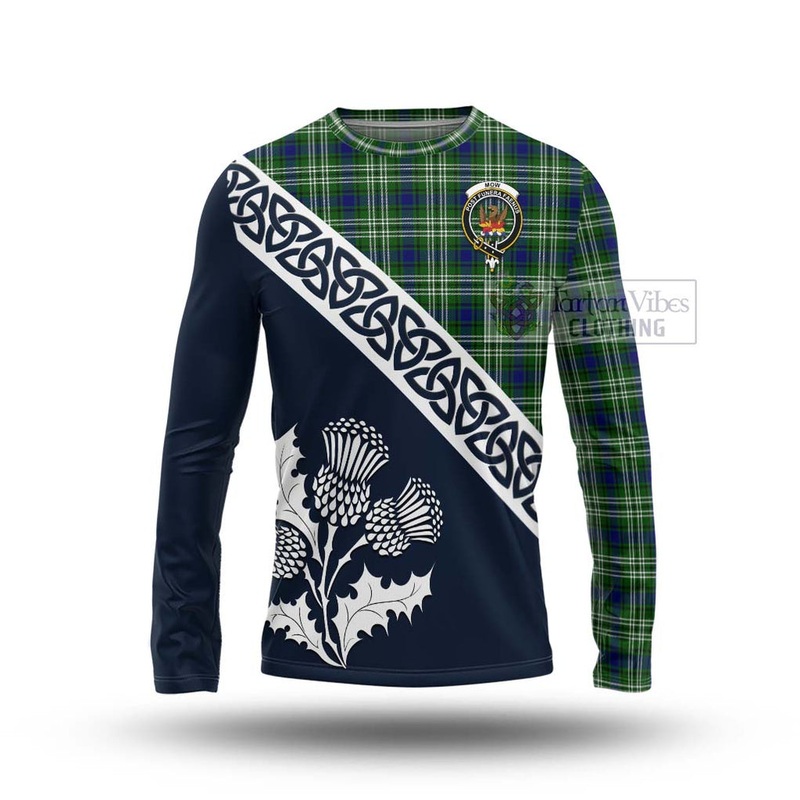 Mow Tartan Long Sleeve T-Shirt Featuring Thistle and Scotland Map