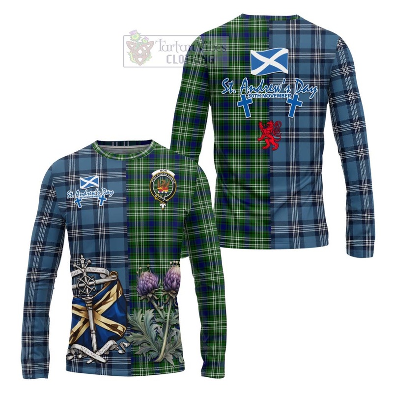 Mow Tartan Long Sleeve T-Shirt Happy St. Andrew's Day Half Tartan Style