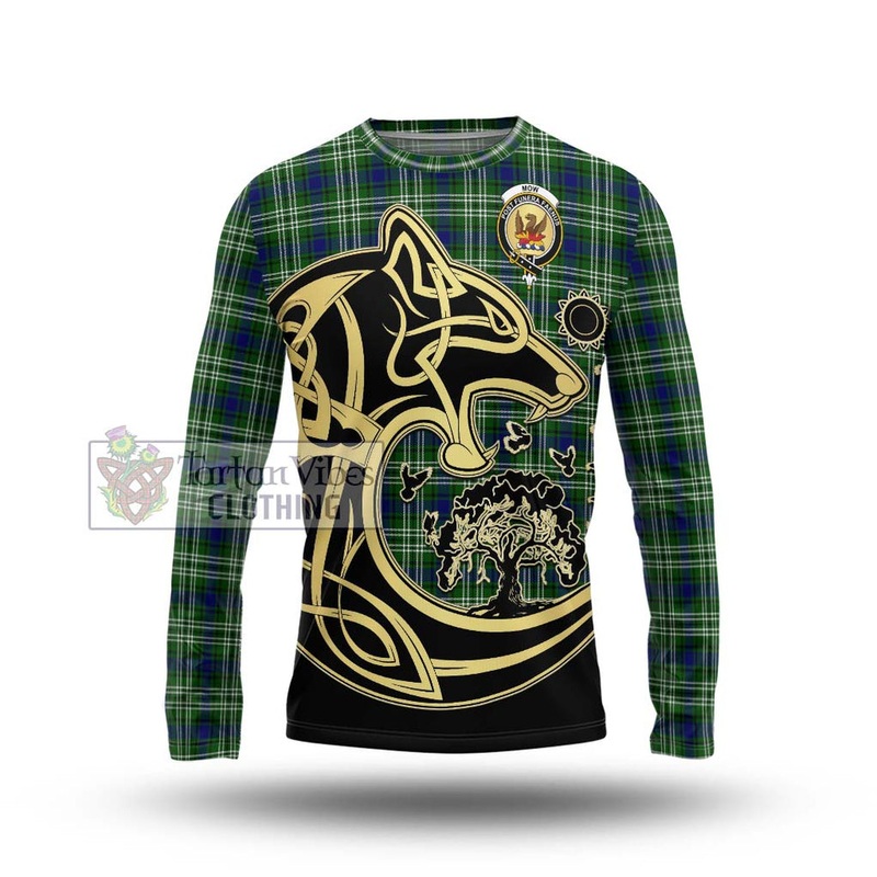 Mow Tartan Long Sleeve T-Shirt with Family Crest Celtic Wolf Style