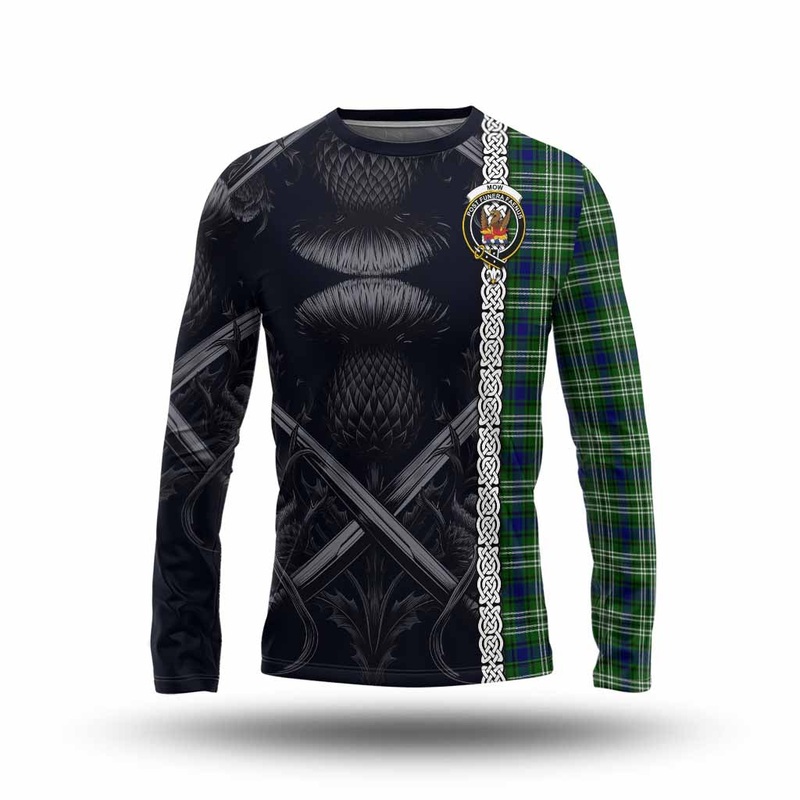 Mow Tartan Long Sleeve T-Shirt with Family Crest Cross Sword Thistle Celtic Vibes
