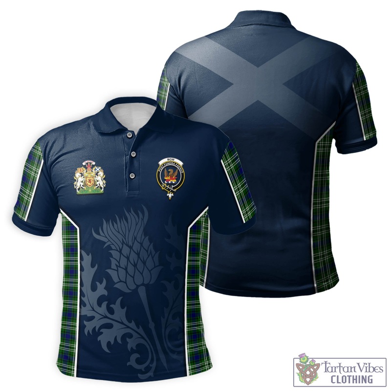 Mow Tartan Men's Polo Shirt with Family Crest and Scottish Thistle Vibes Sport Style