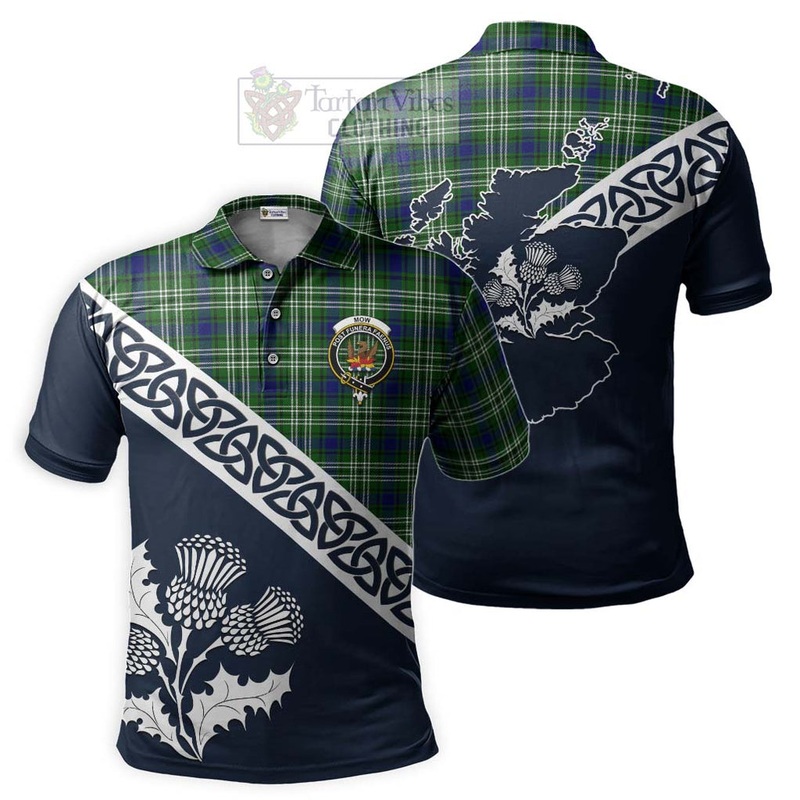Mow Tartan Polo Shirt Featuring Thistle and Scotland Map