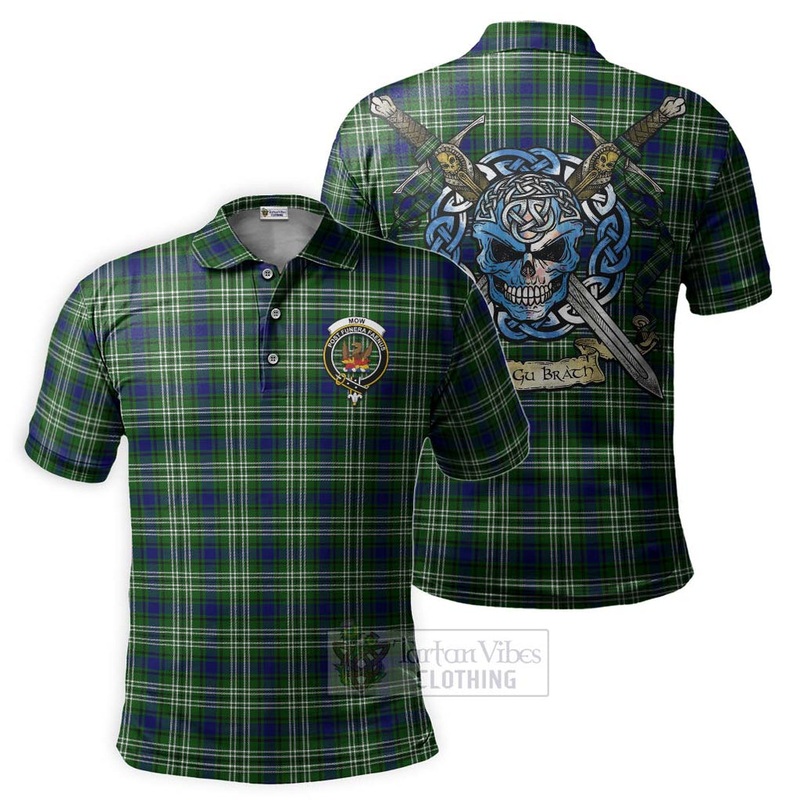 Mow Tartan Polo Shirt with Family Crest Celtic Skull Style