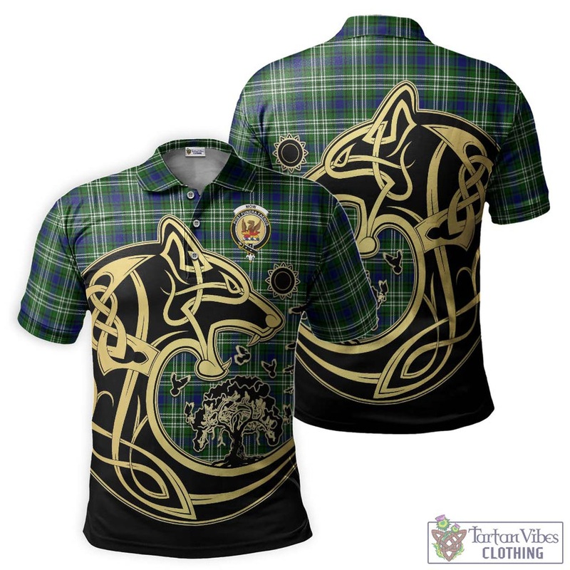 Mow Tartan Polo Shirt with Family Crest Celtic Wolf Style