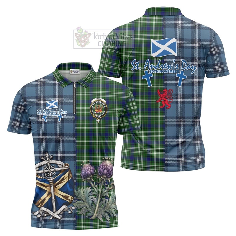 Mow Tartan Zipper Polo Shirt Happy St. Andrew's Day Half Tartan Style