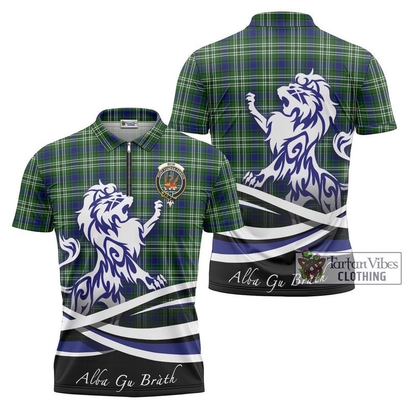 Mow Tartan Zipper Polo Shirt with Alba Gu Brath Regal Lion Emblem
