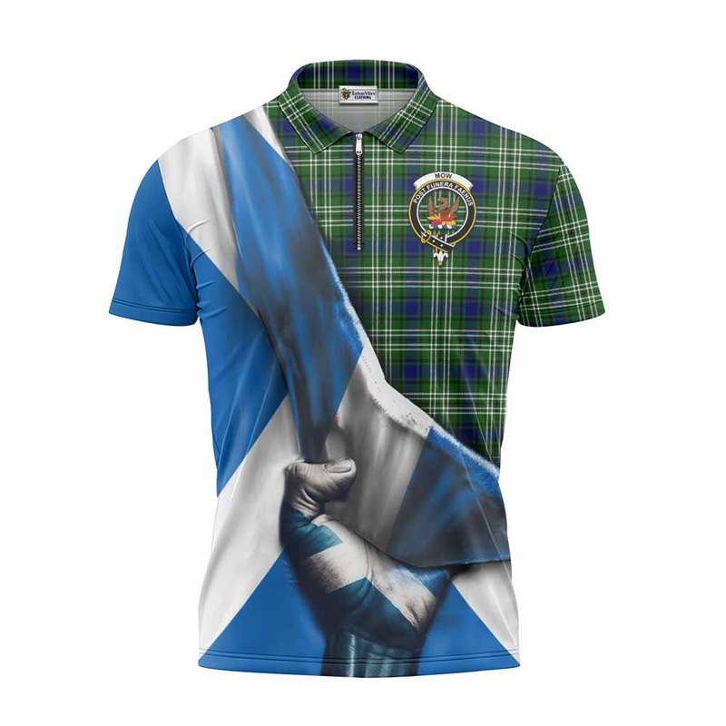 Mow Tartan Zipper Polo Shirt with Family Crest Scotland Patriotic Style