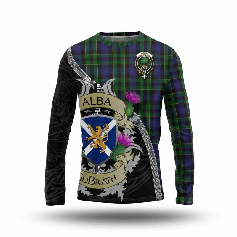 Mowat Tartan Family Crest Long Sleeve T-Shirt Lion Rampant Royal Thistle Shield Celtic Inspired