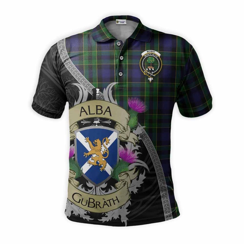 Mowat Tartan Family Crest Polo Shirt Lion Rampant Royal Thistle Shield Celtic Inspired